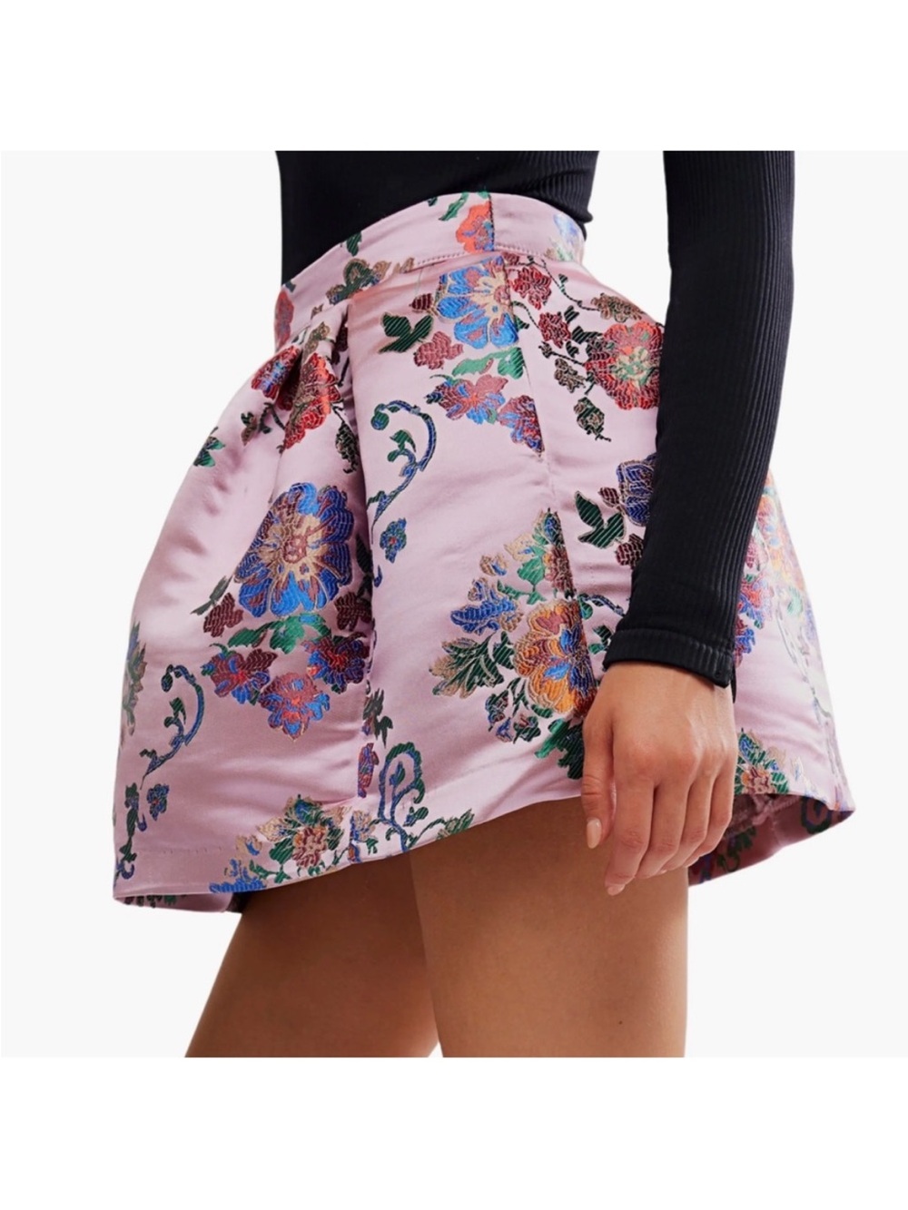 Free People Benjamine Mini Skirt Satin Floral Jacquard Pink - Picture 4 of 8